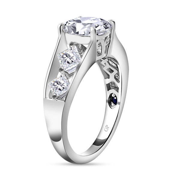 GP - Moissanite and Kanchanaburi Blue Sapphire Ring in Platinum Overlay Sterling Silver 2.53 Ct.