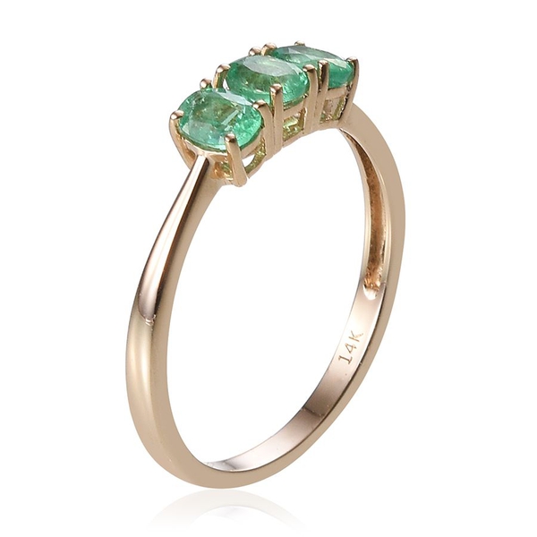 14K Y Gold Boyaca Colombian Emerald (Ovl) Trilogy Ring 1.000 Ct.