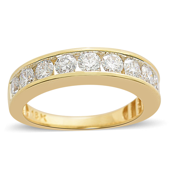ILIANA 18K Yellow Gold IGI Certified (SI/G-H) Diamond (Rnd) Half Eternity Band Ring 1.500 Ct.