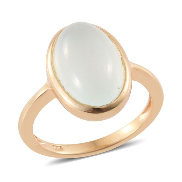 Aqua Chalcedony 7 Carat Silver Solitaire Ring in Gold Overlay
