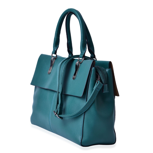 Green Colour Tote Bag With Adjustable and Removable Shoulder Strap (Size 33.5x27x13.5 Cm)