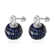 Lustro Stella - Simulated Blue Sapphire and Simulated Diamond Disco Ball Earrings (with Push Back) in Rhodium Overlay Sterling Silver, Silver wt. 8.37 gms