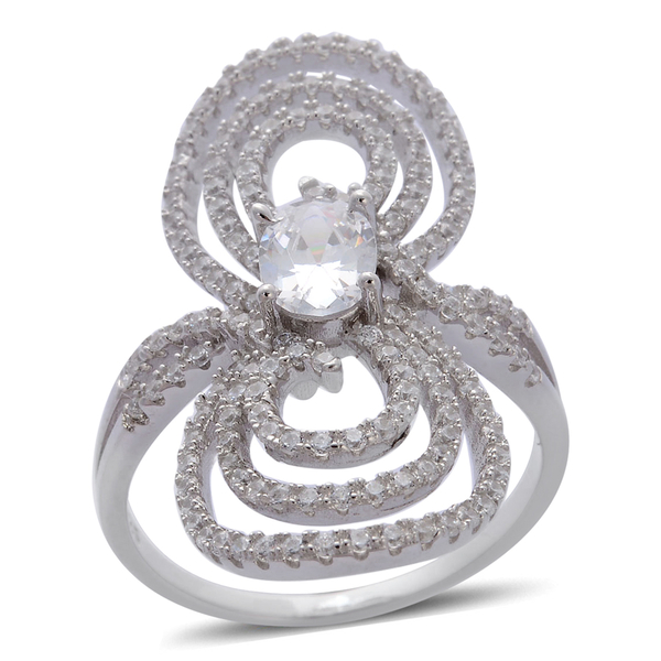 AAA Simulated White Diamond Ring in Rhodium Plated Sterling Silver 2.000 Ct.