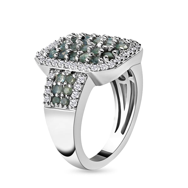 Alexandrite and Natural Cambodian Zircon Cluster Ring in Platinum Overlay Sterling Silver 1.94 Ct, Silver Wt. 5.90 Gms