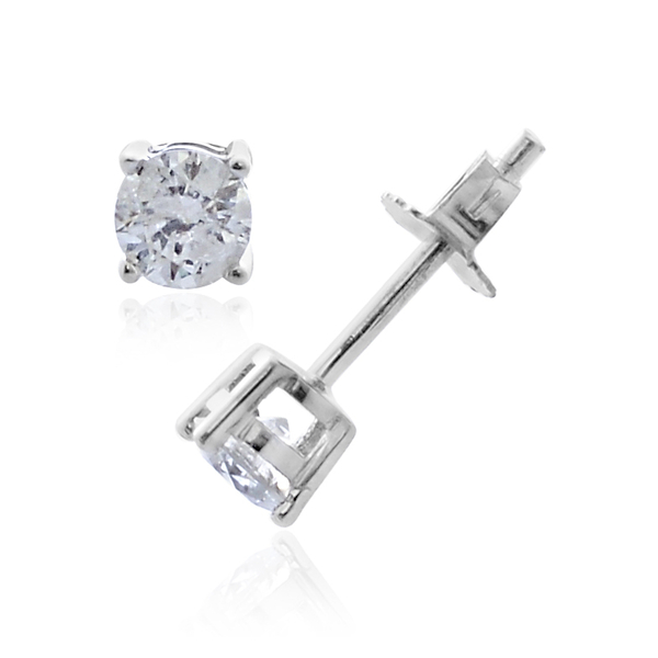 9K White Gold SGL Certified Diamond (Rnd) (I3/G-H) Stud Earrings (with Push Back) 0.500 Ct.