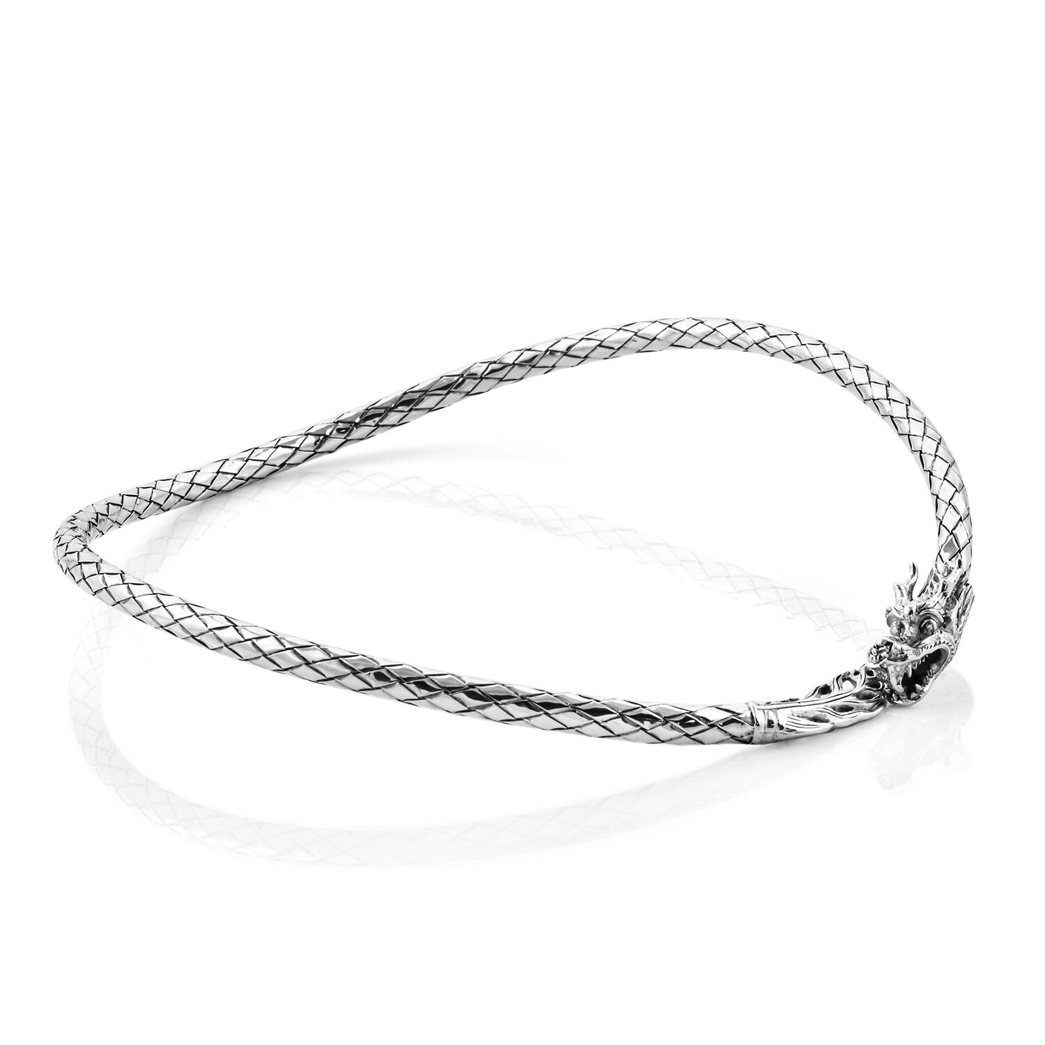 Royal Bali Collection Oxidised Sterling Silver Dragon Wrap Necklace (Size 18), Silver wt 70.47 Gms.