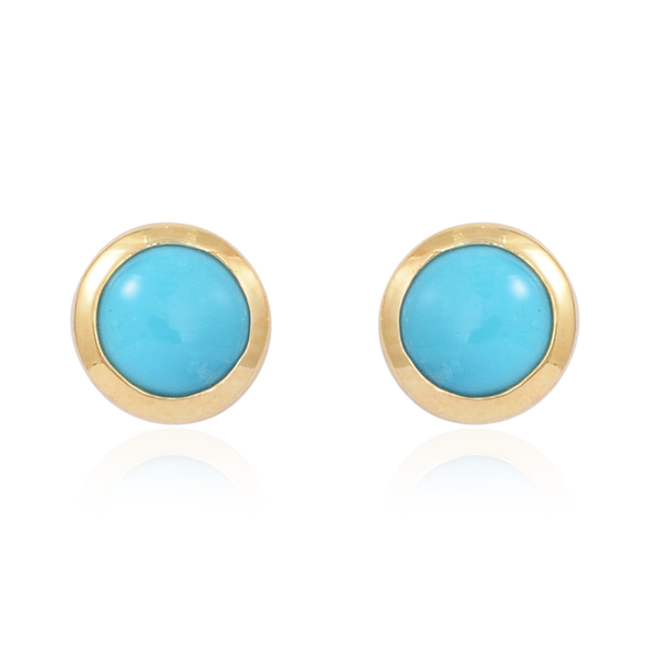 Arizona Sleeping Beauty Turquoise (Rnd) Stud Earrings (with Push Back) in 14K Gold Overlay Sterling Silver 0.750 Ct.