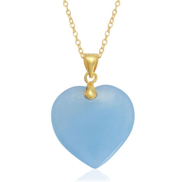 Light Blue Jade (Hrt) Pendant With Chain (Size 20) in Yellow Gold Overlay Sterling Silver 15.000 Ct.