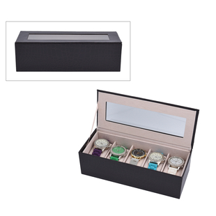 5 Slot Watch Box with Transparent Window - Navy Blue Colour