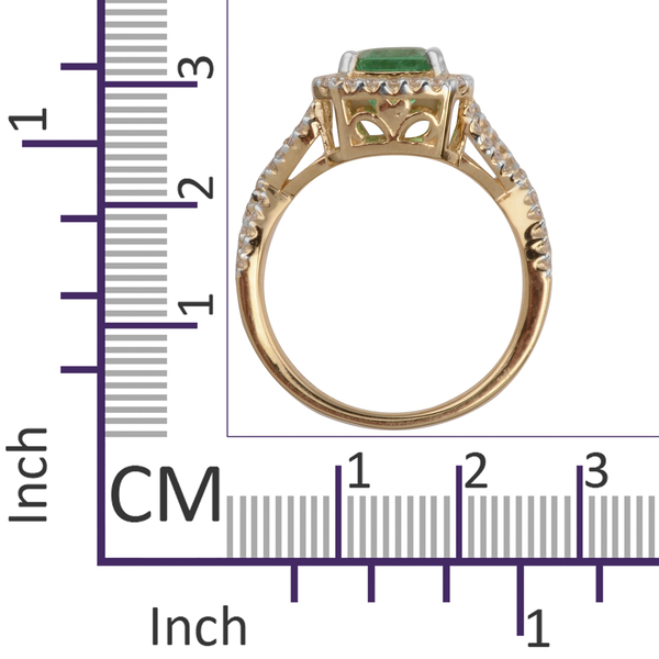 ILIANA 18K Yellow Gold AAA Boyaca Colombian Emerald (Cush), Diamond (SI/G-H) Ring 1.390 Ct.