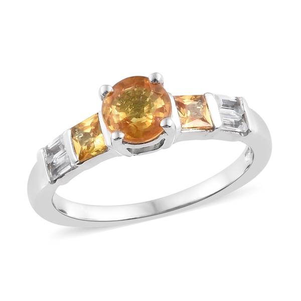1.50 Ct Yellow Sapphire and Zircon Solitaire Design Ring in Platinum Plated Sterling Silver