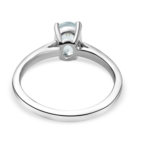 Aquamarine Solitaire Ring in Platinum Overlay Sterling Silver