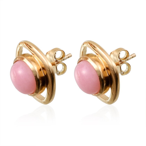 Peruvian Pink Opal (Rnd) Stud Earrings (with Push Back) in 14K Gold Overlay Sterling Silver 3.500 Ct.