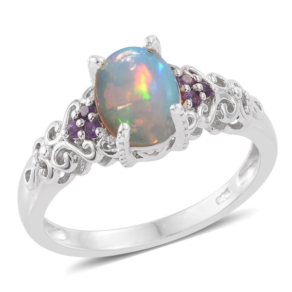 Ethiopian Welo Opal (Ovl), Zambian Amethyst Ring in Platinum Overlay Sterling Silver 1.500 Ct.
