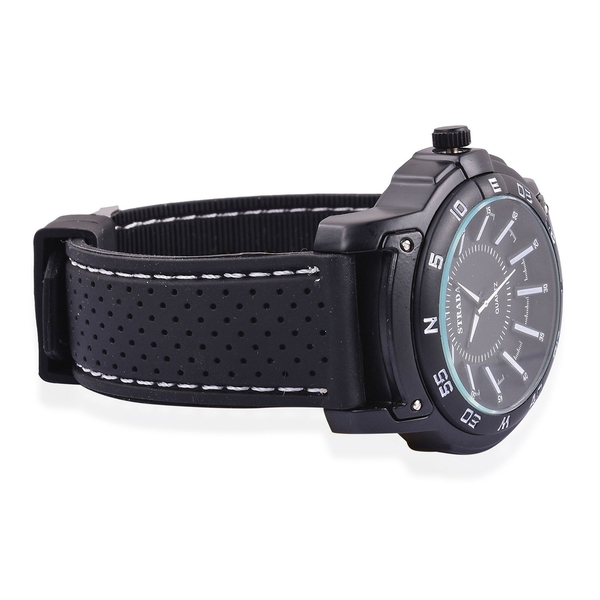 STRADA Japanese Movement Black Colour with White Marks Dial Water Resistant Watch in Black Tone with Stainless Steel Back and Black Colour Rubber Strap