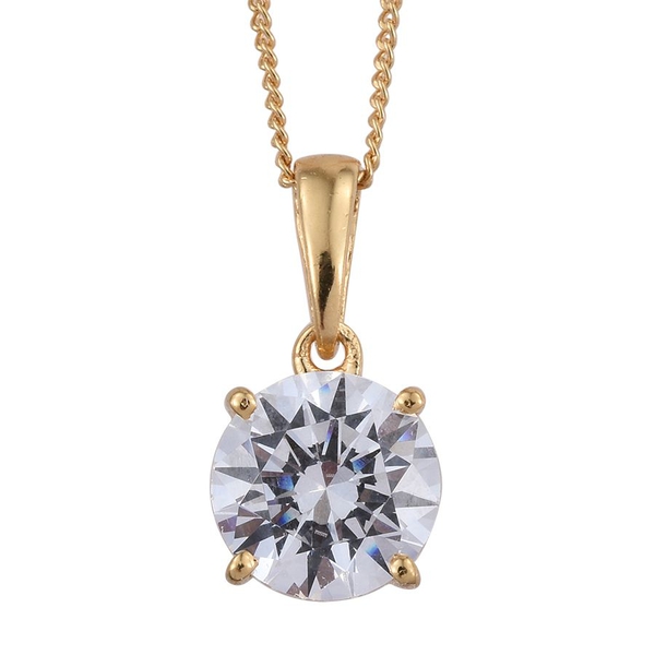 Lustro Stella - 14K Gold Overlay Sterling Silver (Rnd) Solitaire Pendant With Chain Made with Finest