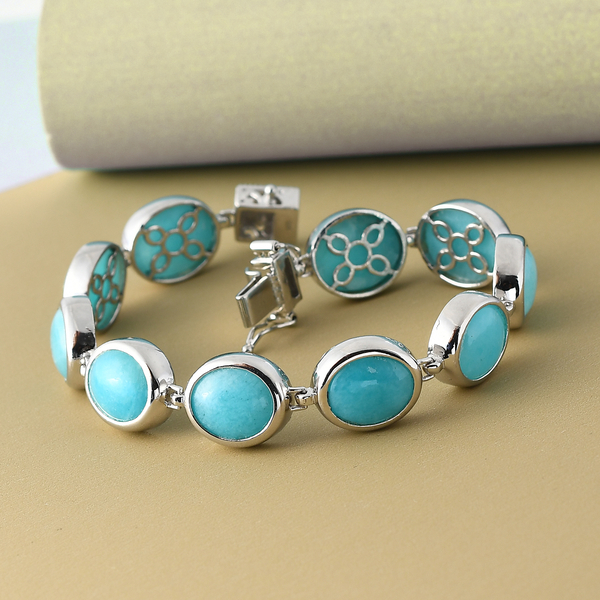 Collectors Edition - AAA Brazilian Amazonite Bracelet (Size - 7.5) in Platinum Overlay Sterling Silver 46.18 Ct, Silver Wt. 16.00 Gms