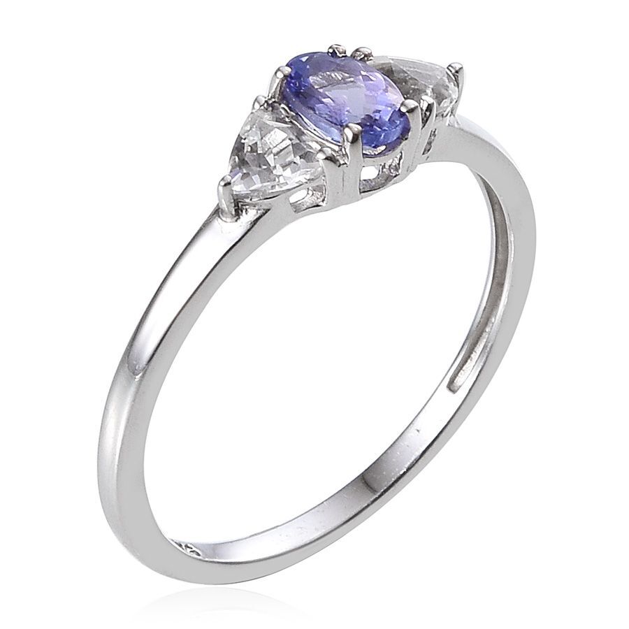 Tanzanite (Ovl 0.50 Ct), White Topaz Ring in Platinum Overlay Sterling Silver 1.000 Ct.
