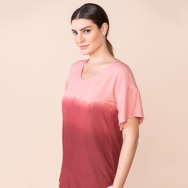 TAMSY 100% Viscose Ombre Pattern Short Sleeve Top (Size M, 12-14) - Red