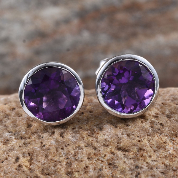 AA Lusaka Amethyst (Rnd) Stud Earrings (with Push Back) in Platinum Overlay Sterling Silver 3.500 Ct.