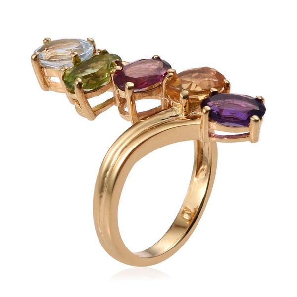 Rhodolite Garnet (Ovl), Sky Blue Topaz, Citrine, Hebei Peridot and Amethyst Crossover Ring in ION Plated 18K Yellow Gold Bond 3.500 Ct.