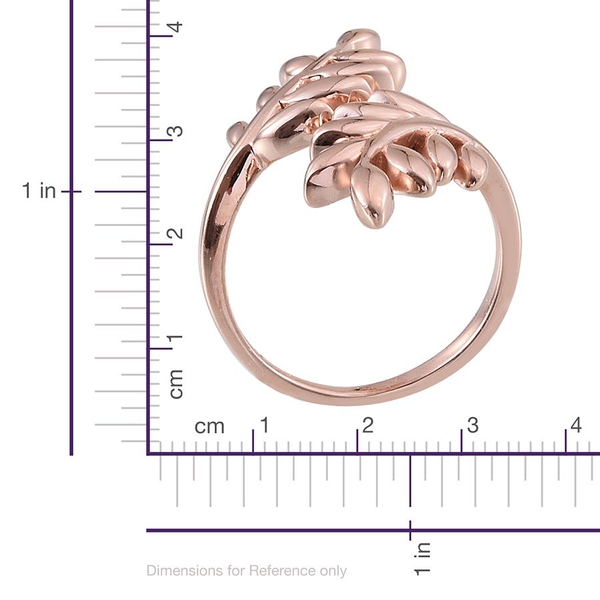 Rose Gold Overlay Sterling Silver Olive Leaves Crossover Ring, Silver wt 4.50 Gms.
