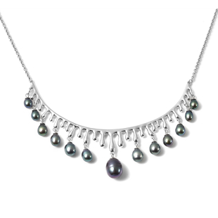 LucyQ Pearl Drop Collection- Freshwater Peacock Pearl Necklace (Size:16 with 4 inch Extender) in Rho