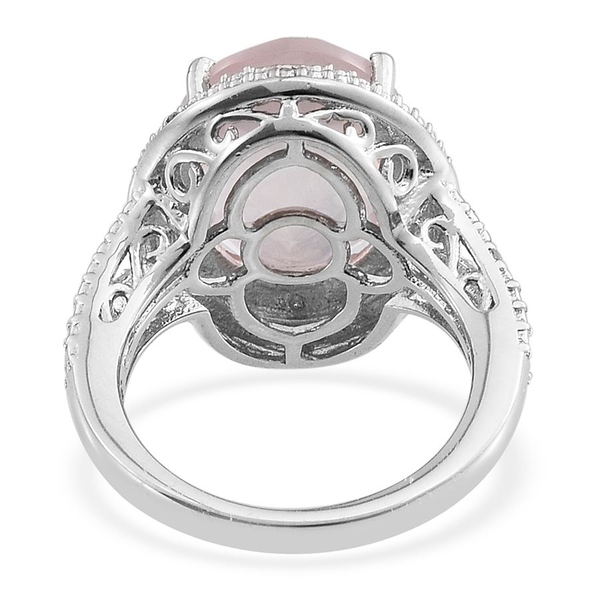 Checkerboard Cut Rose Quartz (Ovl 8.50 Ct), Diamond Ring in Platinum Overlay Sterling Silver 8.540 Ct.
