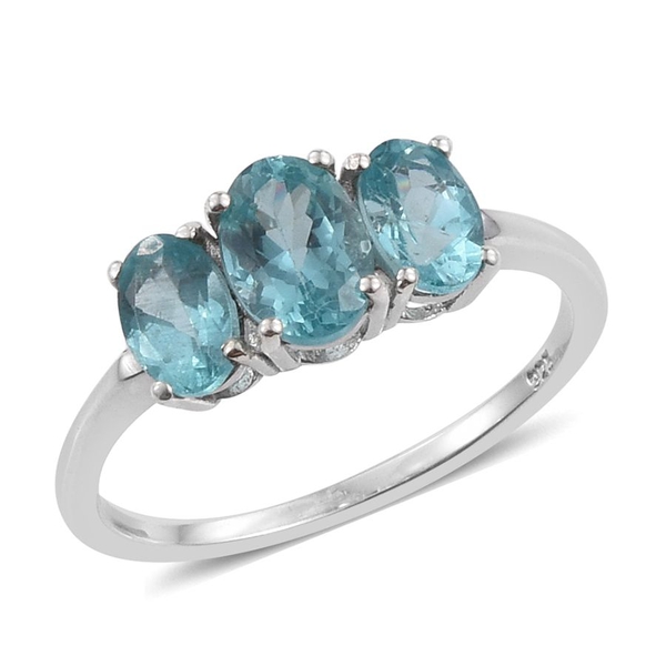 Paraibe Apatite (Ovl) 3 Stone Ring in Platinum Overlay Sterling Silver 1.500 Ct.