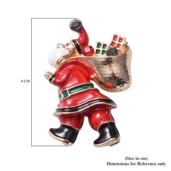 Christmas Red and Green Austrian Crystal Santa Claus Enamelled Brooch Cum Pendant in Yellow Gold Tone
