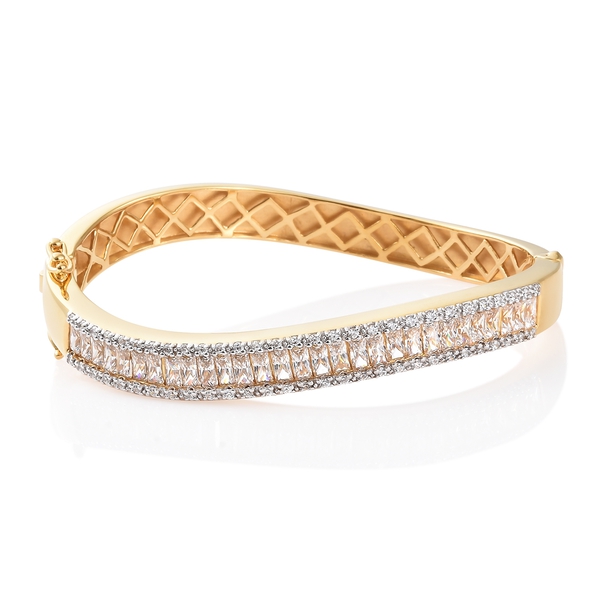 Lustro Stella Made with Finest CZ Classic Curve Half Bangle in Gold Plated Silver 7.75 Inch