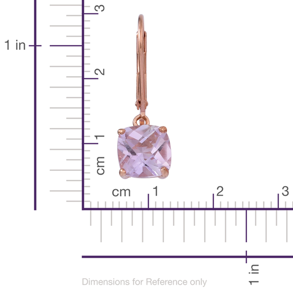 Checkerboard Cut Rose De France Amethyst (Cush) Lever Back Earrings in Rose Gold Overlay Sterling Silver 4.000 Ct.