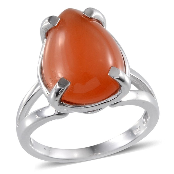 Mitiyagoda Peach Moonstone (Pear) Solitaire Ring in Platinum Overlay Sterling Silver 8.000 Ct.