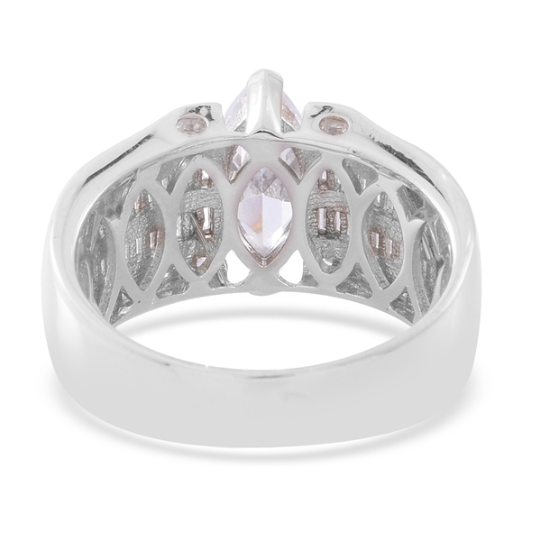 ELANZA Simulated White Diamond (Mrq) Ring in Rhodium Plated Sterling Silver