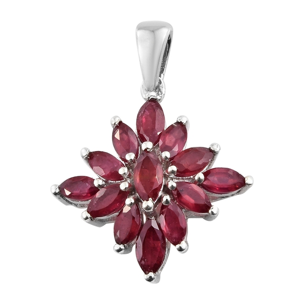 African Ruby (Mrq) Ring, Pendant and Lever Back Earrings in Platinum Overlay Sterling Silver 10.000 Ct. Silver wt 9.86 Gms.