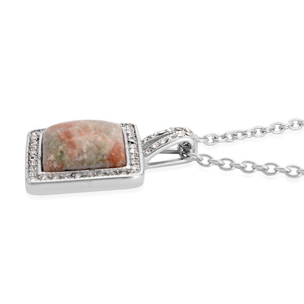 Autumn Jasper and White Austrian Crystal Ring and Pendant With Chain in Stainless Steel