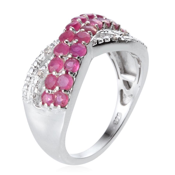 African Ruby (Rnd), White Topaz Ring in Platinum Overlay Sterling Silver 1.520 Ct.