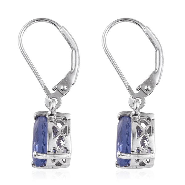 Colour Change Fluorite (Pear) Lever Back Earrings in Platinum Overlay Sterling Silver 3.250 Ct.