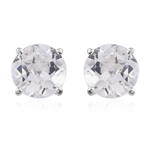 White Topaz (Rnd) Stud Earrings (with Push Back) in Sterling Silver 3.000 Ct.