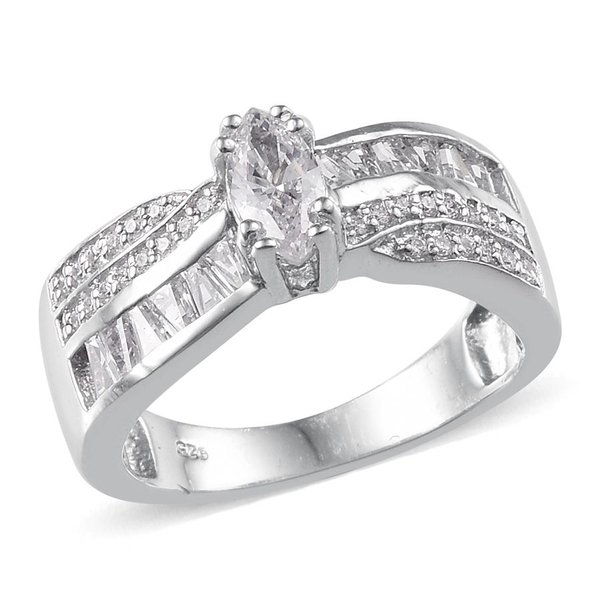 Lustro Stella - Platinum Overlay Sterling Silver (Mrq) Ring Made with Finest CZ