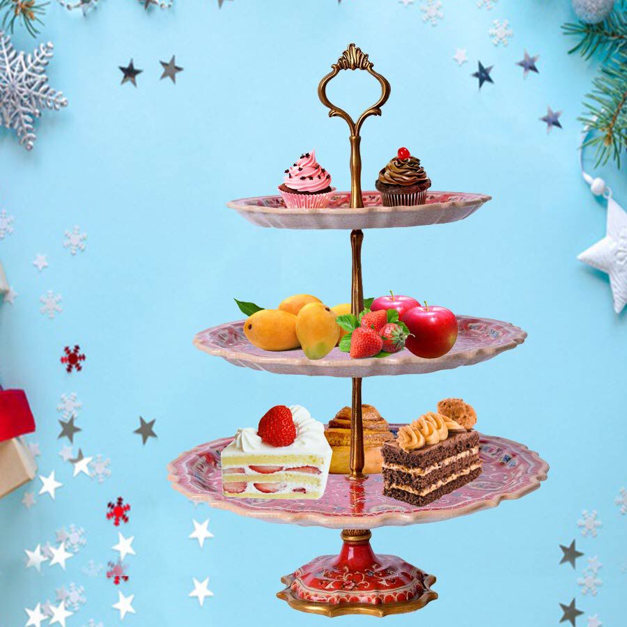 Hand Made Museum Collection - Bronze Stand with 3 Hand Painted Porcelain Plates (Size 43x13 Cm)