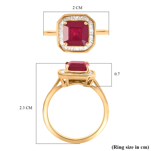 9K Yellow Gold AA African Ruby (FF) (Asscher Cut) and Diamond Ring 2.79 Ct.