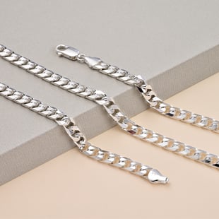 Biggest Hatton Garden Close Out Deal- Sterling Silver Diamond Cut Curb Necklace (Size - 20) With Lob