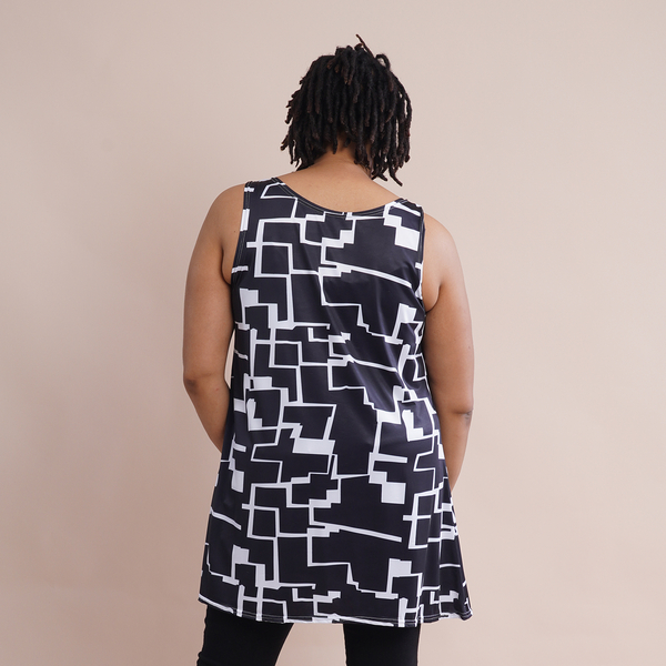 JOVIE Abstract Pattern Sleeveless A-Line Tunic (Size:XXL/XXXL, 22-26) - Black and White