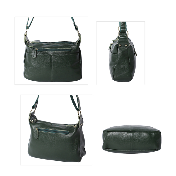 100% Genuine Leather Crossbody Bag with Multiple Pockets and Zipper Closure (Size 28x9x19 Cm) - Dark Green