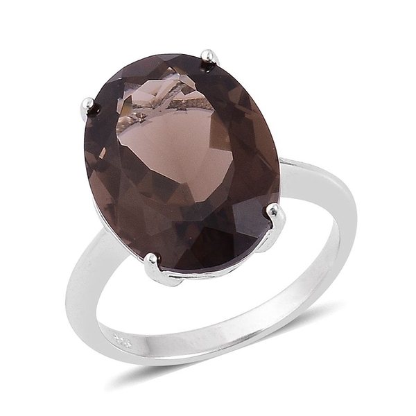 Brazilian Smoky Quartz (Ovl) Solitaire Ring in Rhodium Plated Sterling Silver 8.500 Ct.