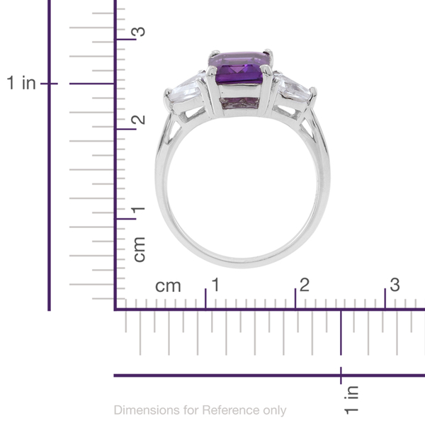 Amethyst (Oct 2.35 Ct), White Topaz Ring in Rhodium Plated Sterling Silver 3.500 Ct.