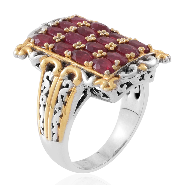 Designer Inspired - African Ruby (Ovl) Ring in Rhodium and 14K Gold Overlay Sterling Silver 5.000 Ct.