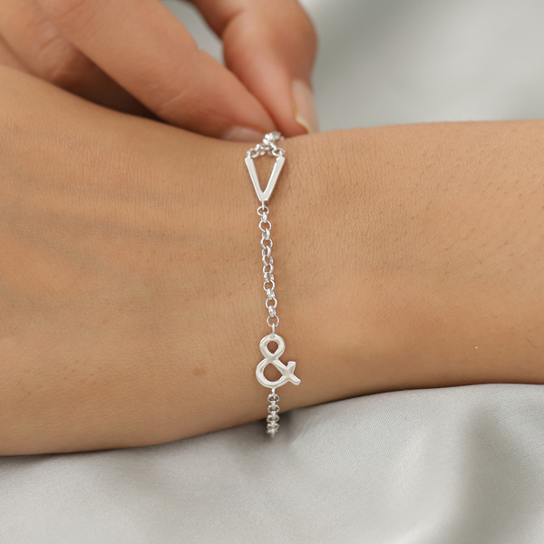 Personalised Single Alphabet + &,Name Bracelet in Silver, Size - 7.5 Inch