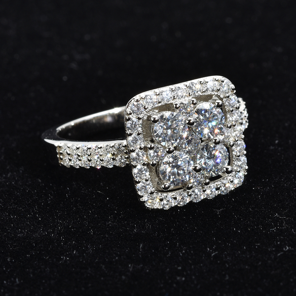 Moissanite Ring in Rhodium Overlay Sterling Silver 1.27 Ct.